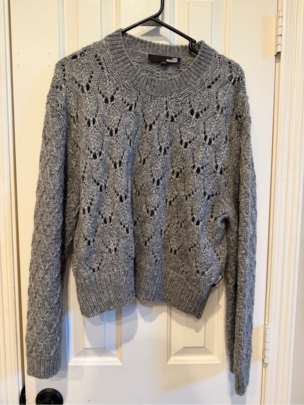 Love Moschino Gray Open-Knit Crewneck Sweater